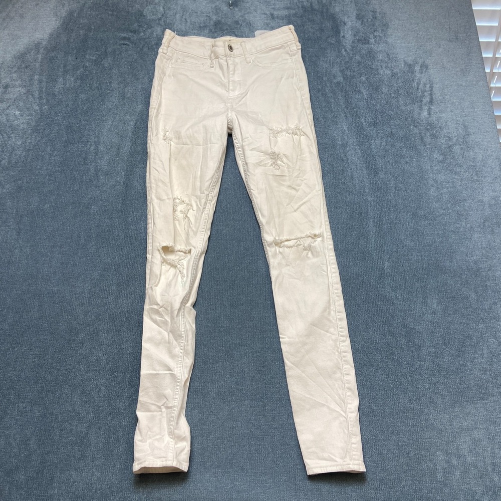Hollister Skinny Jeans Womens 3R White Denim Light Wash Distressed Streetwear